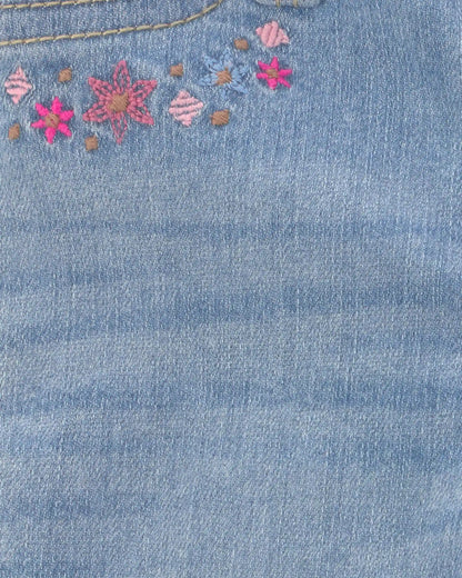 Baby Girl Floral Pull-On Cuffed Jeans - Light Wash
