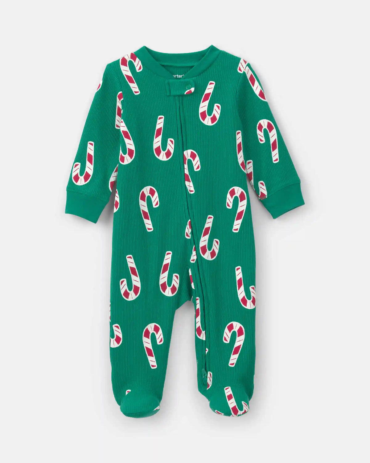 Baby Boy Candy Cane Christmas Thermal Sleep & Play Pajamas - Green