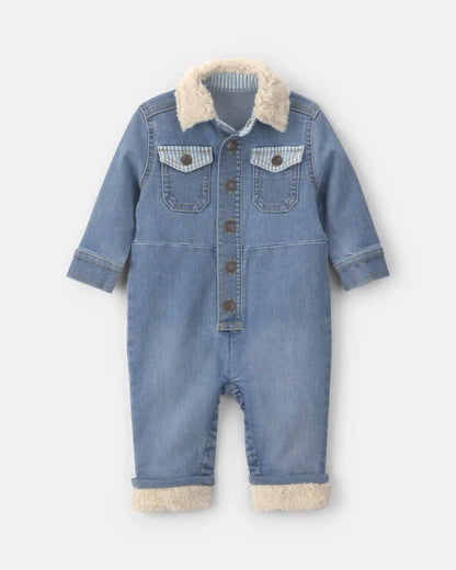 Baby Boy Long-Sleeve Denim Jumpsuit - Light Wash