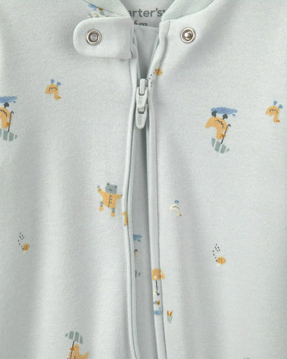 Baby 2-Way Zip Frog & Duck Cotton Sleep & Play Pajamas - Green