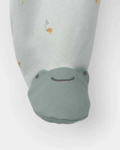 Baby 2-Way Zip Frog & Duck Cotton Sleep & Play Pajamas - Green