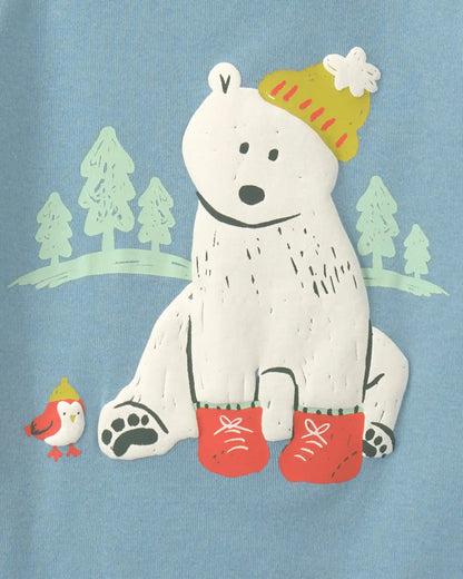Baby Boy Polar Bear 100% Cotton 4-Piece Pajama Set - Blue/Grey