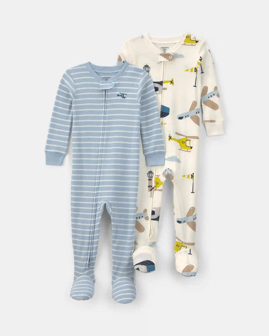 Baby Boy 2-Pack Airplane Cotton Snug Fit 1-Piece Pajama - Blue/White