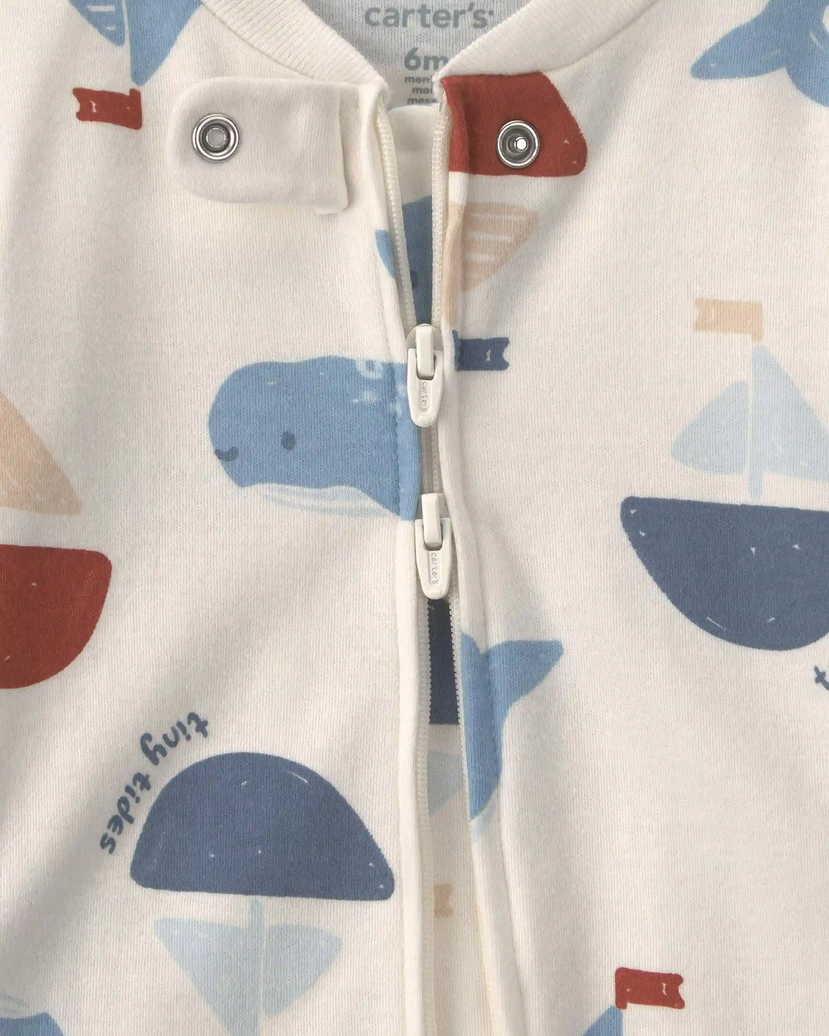 Baby Boy 2-Way Zip Sailboat Whale Cotton Sleep & Play Pajamas - Cream/Blue