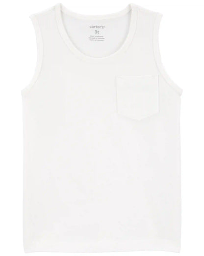 Toddler Boy Pocket Tank - White