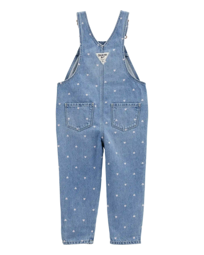 Toddler Heart-Print Knit Denim Overalls - Blue