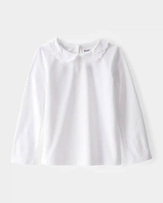 Toddler Scalloped Collar Long-Sleeve Shirt - White