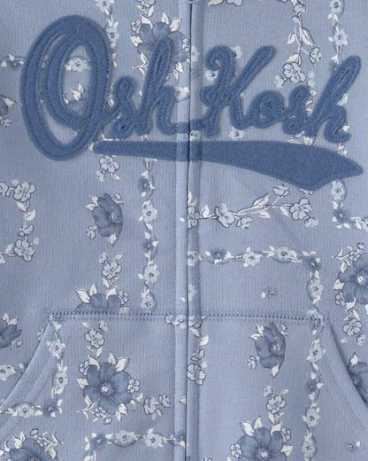 Toddler Girl Floral OshKosh Logo Zip-Up Hoodie - Blue