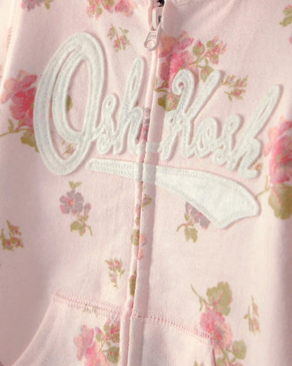 Toddler Girl Floral OshKosh Logo Zip-Up Hoodie - Pink