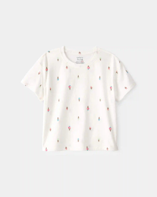 Toddler Girl Ice Cream Relaxed Top - Ivory