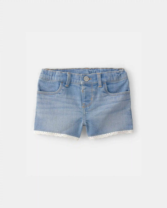 Toddler Girl Eyelet Trim Denim Shorts - Light Wash