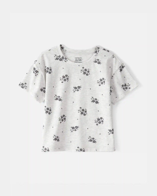 Toddler Girl Floral Relaxed Top - Grey