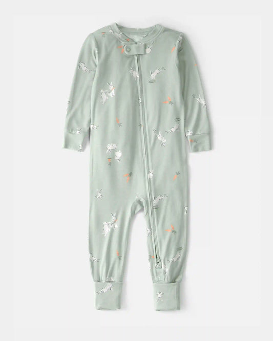 Toddler Easter Bunny PurelySoft 1-Piece 2-Way Zip Pajama - Green