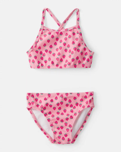 Toddler Girl 3-Piece Strawberry Rashguard Swimsuit Set - Pink