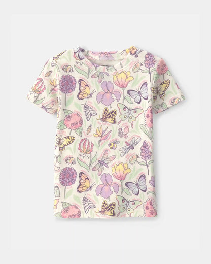 Toddler Girl Butterfly 100% Cotton Snug Fit 2-Piece Pajama Set - Cream