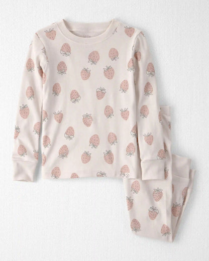 Toddler Girl 2-Piece Organic Cotton Ribbed Pajama Set in Strawberry Print
