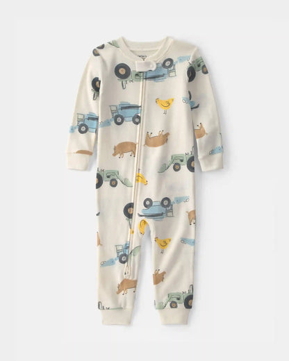 Toddler Boy Farm 100% Cotton 1-Piece Pajama - Cream