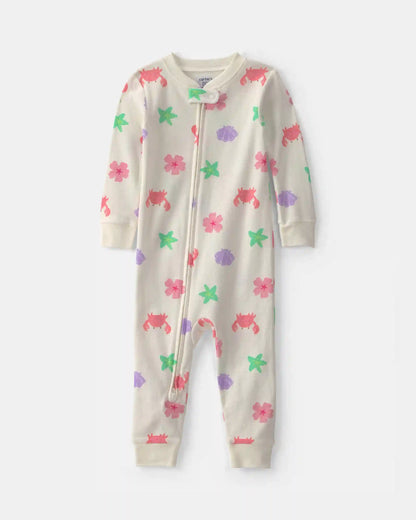 Toddler Girl Beach 100% Cotton 1-Piece Pajama - Cream