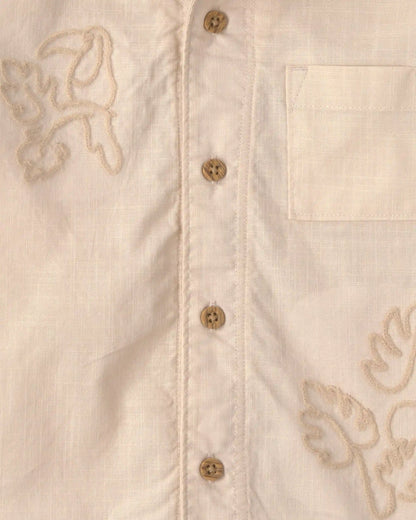 Toddler Boy Toucan Embroidered Short-Sleeve Button-Down Shirt - Khaki