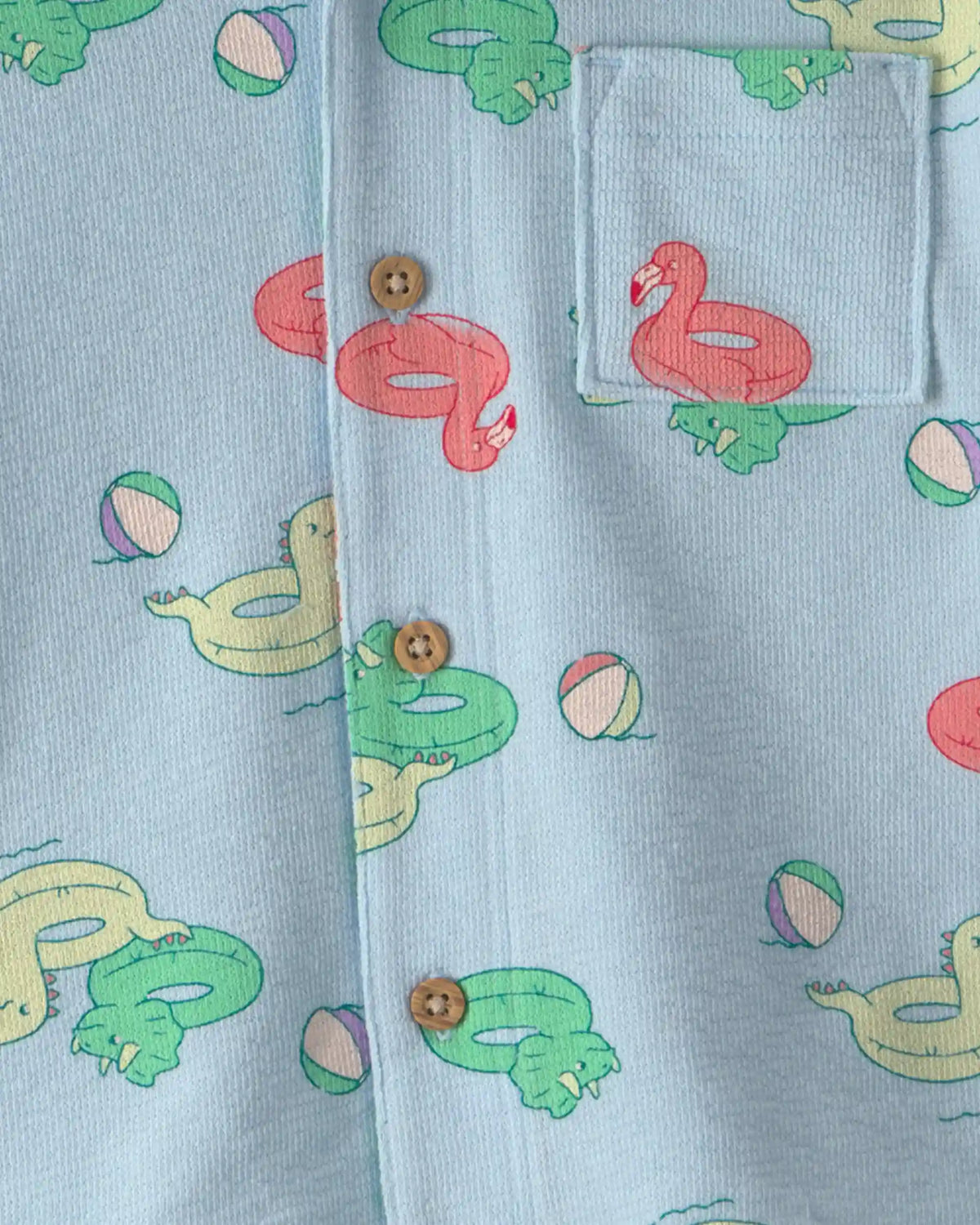 Toddler Boy Pool Floatie Short-Sleeve Button-Down Shirt - Blue