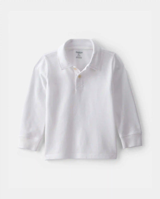 Toddler Boy Uniform Piqué Long-Sleeve Polo Shirt - White