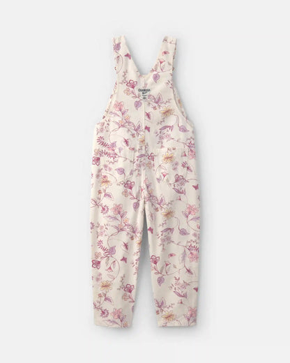 Toddler Girl Floral Overalls - Ivory