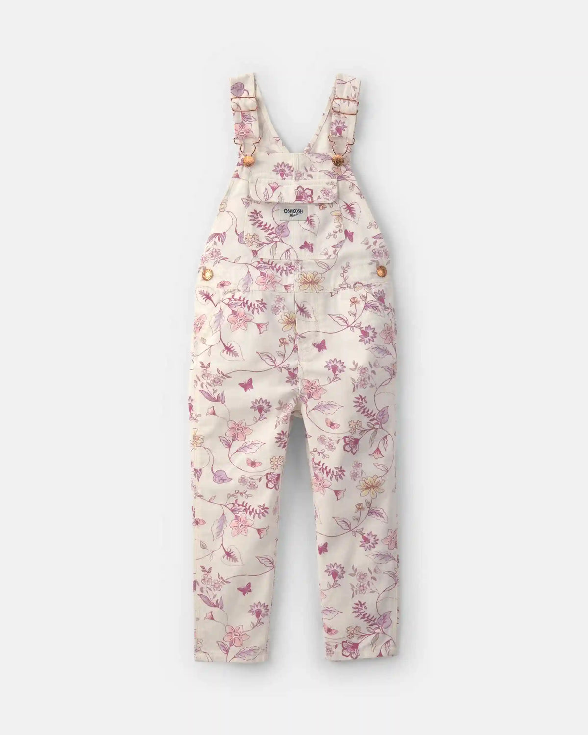 Toddler Girl Floral Overalls - Ivory