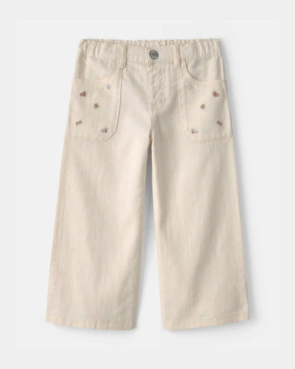 Toddler Girl Floral Twill Pants - Cream