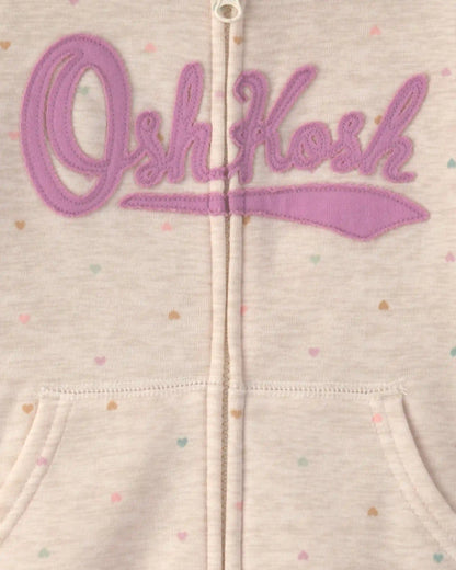Toddler Girl Heart OshKosh Logo Fleece Zip-Up Hoodie - Cream