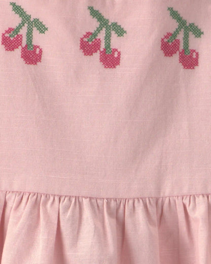 Toddler Girl Cherry Sleeveless Dress - Pink