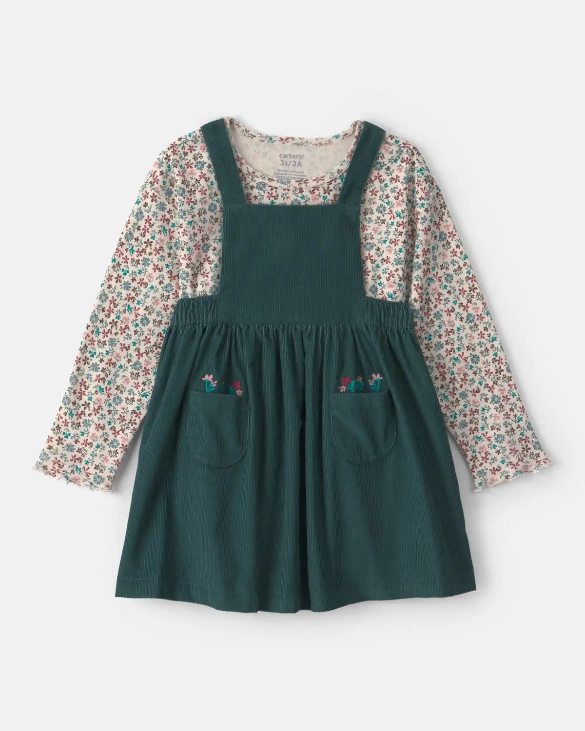 Toddler Girl 2-Piece Floral Corduroy Long-Sleeve Dress Set