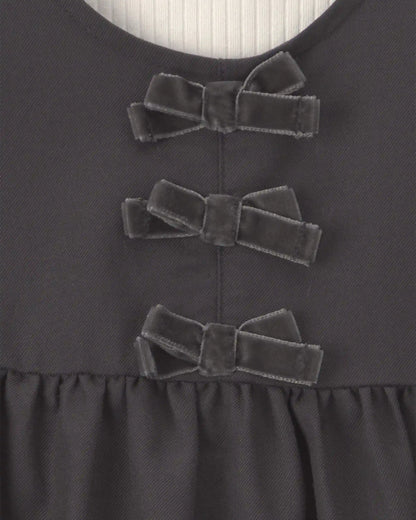 Toddler Girl 2-Piece Bow Twill Long-Sleeve Dress Set - Black/Cream