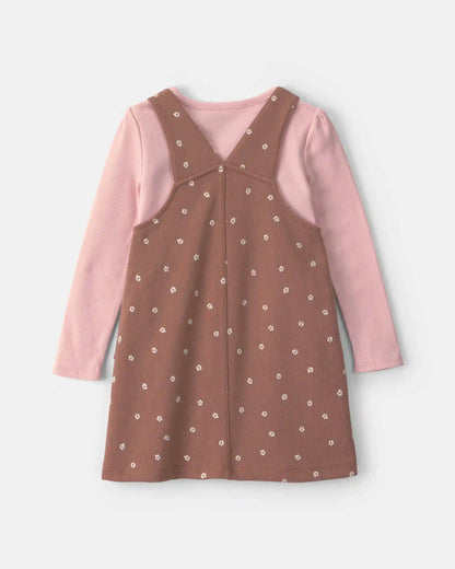 Toddler Girl Floral French Terry Long-Sleeve Dress Set - Pink/Brown
