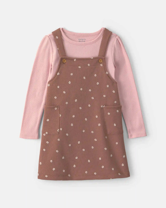Toddler Girl Floral French Terry Long-Sleeve Dress Set - Pink/Brown