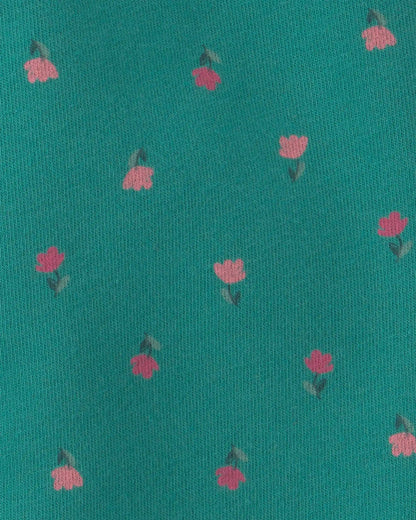 Toddler Girl 2-Piece Heart & Floral Fleece Long-Sleeve Top & Pant Set - Green