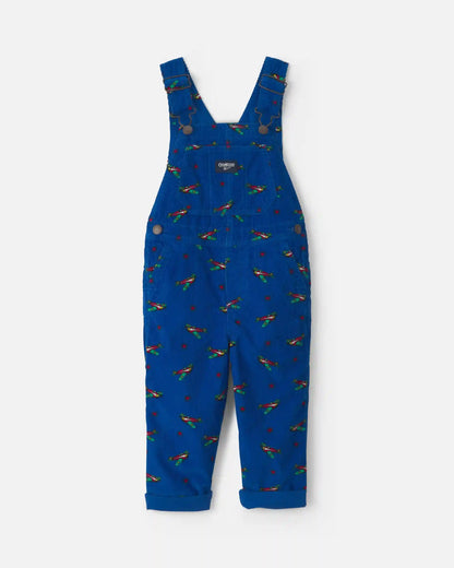 Toddler Boy Airplane Corduroy Overalls - Blue