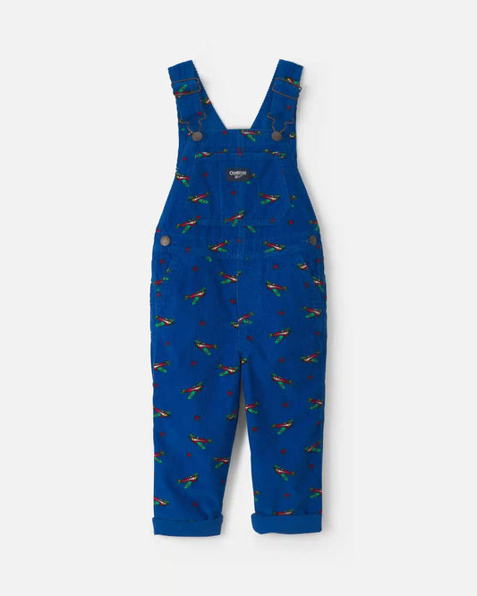 Toddler Boy Airplane Corduroy Overalls - Blue