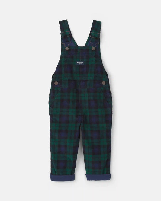 Toddler Boy Plaid Corduroy Overalls - Navy Blue/Green