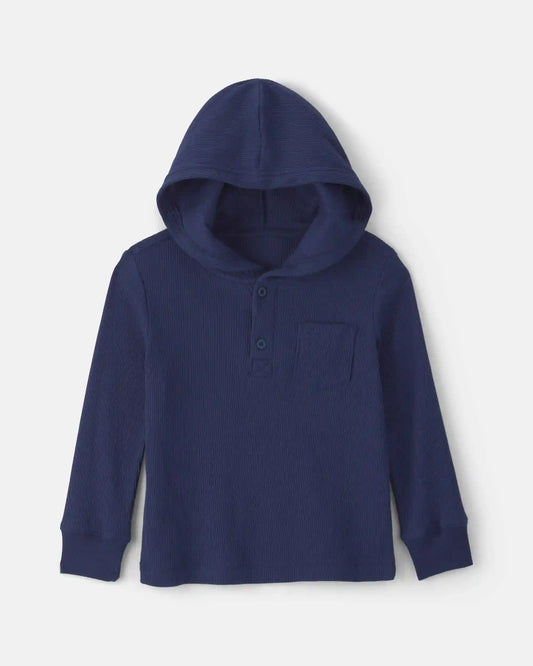 Toddler Boy Thermal Long-Sleeve Hoodie Top - Navy Blue