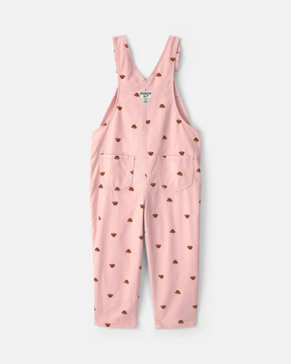 Toddler Girl Bear Corduroy Overalls - Pink