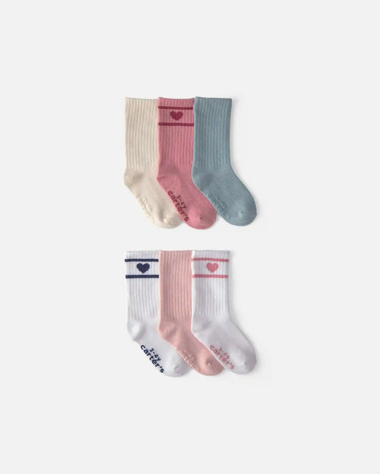 Toddler Girl 6-Pack Heart Varsity Stripe Crew Socks