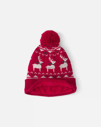 Toddler 2-Piece Fair Isle Christmas Beanie & Glove Set - Red