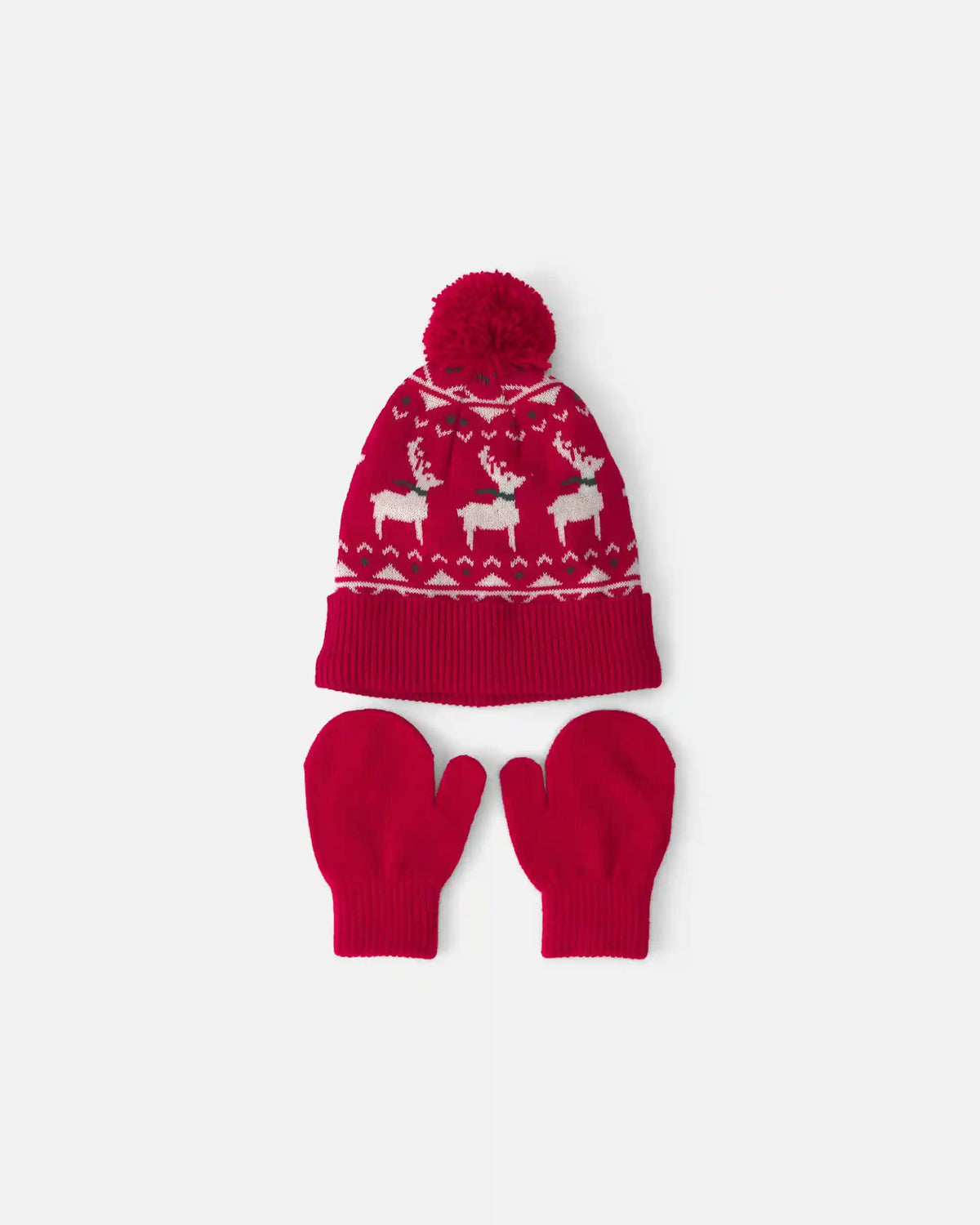 Toddler 2-Piece Fair Isle Christmas Beanie & Glove Set - Red