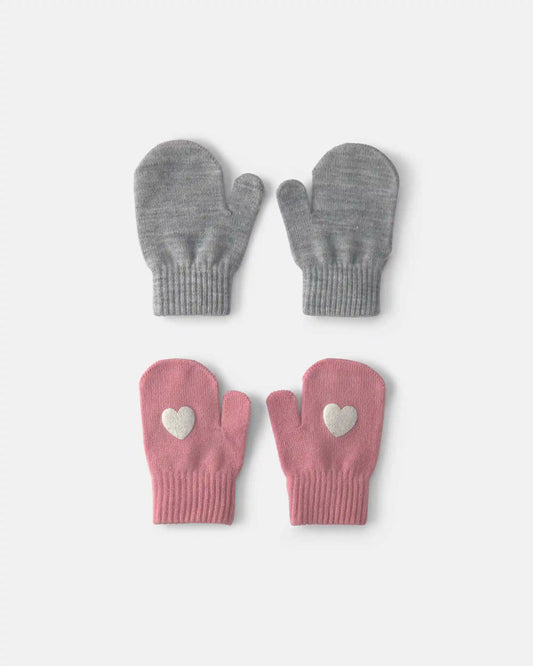 Toddler Girl 2-Pack Heart Mittens - Pink/Grey