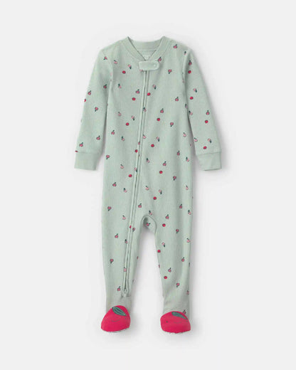 Toddler Girl 1-Piece Apple Thermal Snug Fit Footed Pajama - Green