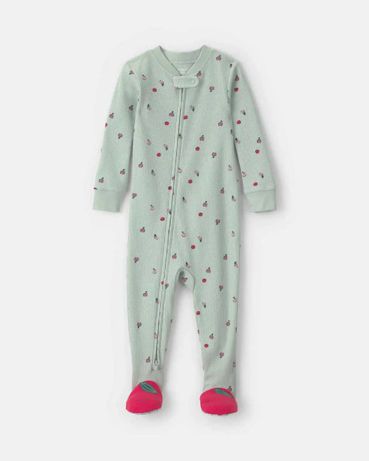 Toddler Girl 1-Piece Apple Thermal Snug Fit Footed Pajama - Green