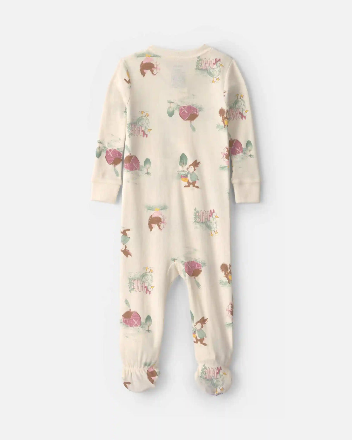 Toddler Girl 1-Piece Country Farm 100% Cotton Snug Fit Footed Pajama - Cream