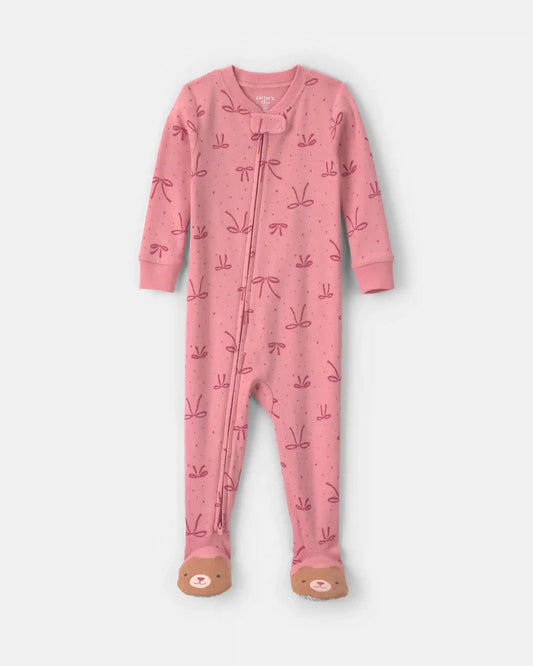 Toddler Girl 1-Piece Bows 100% Cotton Snug Fit Footed Pajama - Pink