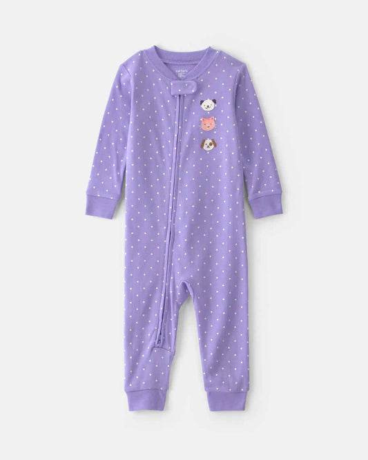 Toddler Girl 1-Piece Pets 100% Cotton Snug Fit Pajama - Purple