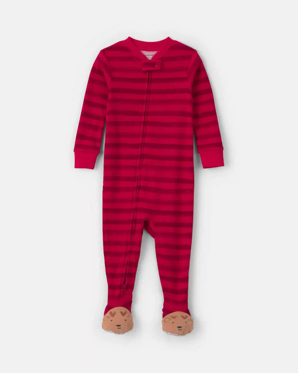 Toddler 1-Piece Striped Reindeer 100% Cotton Snug Fit Footed Pajama - Red
